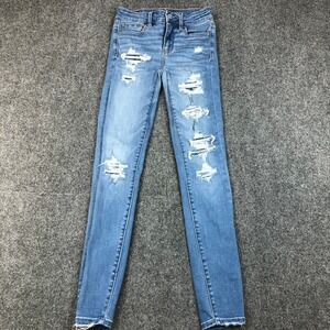 American Eagle Outfitters Womens Jeans Size 00 Next Level Stretch Ripped Blue